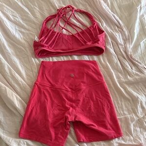 Lululemon Athletica Strappy Summer Pink Sports Bra and Shorts Set